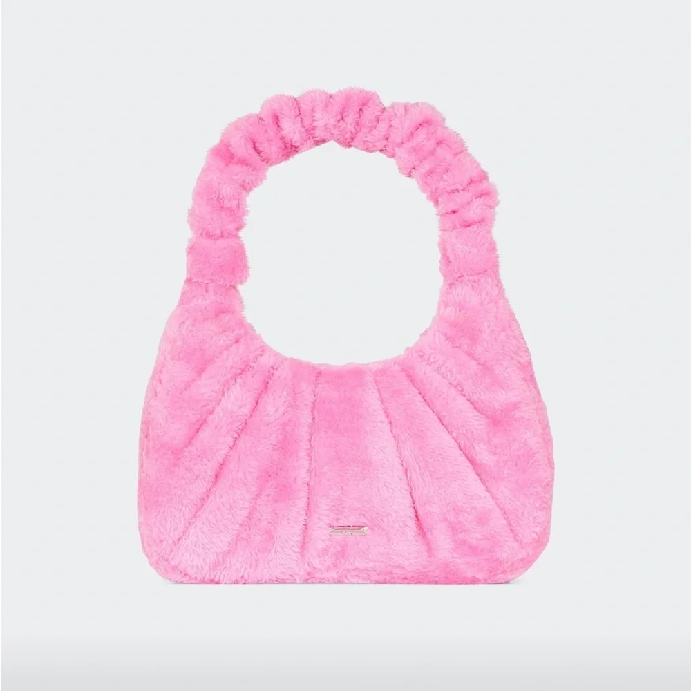 JW PEI Gabbi Terry Ruched Pink Faux Fur Fuzzy Hobo Handbag Revolve
